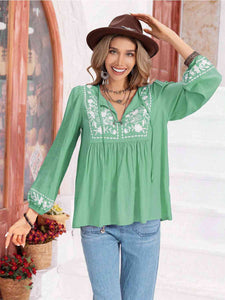 Womens Blouse-Floral Tie Neck Balloon Sleeve Blouse | Tops/Blouses & Shirts