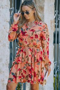 Womens Dress-Floral Tie Neck Long Sleeve Layered Dress | Dresses/Mini Dresses