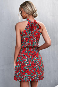 Womens Mini Dress-Floral Tied Sleeveless Mini Dress | Dresses