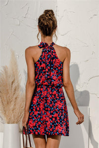 Womens Mini Dress-Floral Tied Sleeveless Mini Dress | Dresses