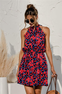 Womens Mini Dress-Floral Tied Sleeveless Mini Dress | Dresses