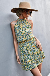 Womens Mini Dress-Floral Tied Sleeveless Mini Dress | Dresses