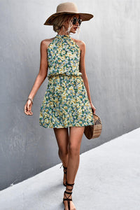 Womens Mini Dress-Floral Tied Sleeveless Mini Dress | Dresses