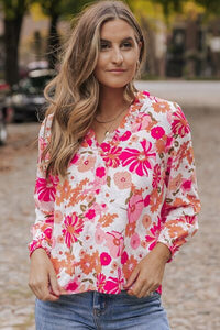 Womens Blouse-Floral V-Neck Frill Long Sleeve Blouse | Tops/Blouses & Shirts