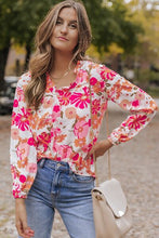 Load image into Gallery viewer, Womens Blouse-Floral V-Neck Frill Long Sleeve Blouse | Tops/Blouses &amp; Shirts
