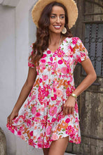 Load image into Gallery viewer, Womens Dress-Floral V-Neck Short Sleeve Dress | Dresses/Floral Dresses
