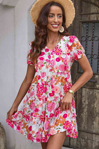 Womens Dress-Floral V-Neck Short Sleeve Dress | Dresses/Floral Dresses