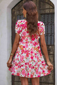 Womens Dress-Floral V-Neck Short Sleeve Dress | Dresses/Floral Dresses