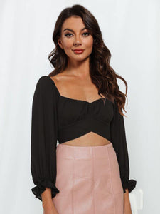 Womens Blouse-Flounce Sleeve Tie Back Blouse | Tops/Crop Tops