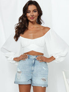 Womens Blouse-Flounce Sleeve Tie Back Blouse | Tops/Crop Tops