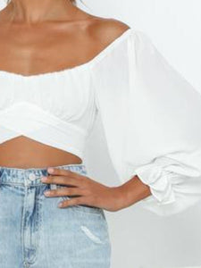 Womens Blouse-Flounce Sleeve Tie Back Blouse | Tops/Crop Tops