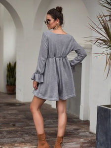 Womens Mini Dress-Flounce Sleeve V-Neck Mini Dress | dress