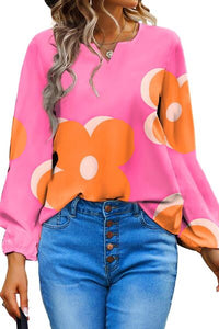 Womens Blouse-Flower Notched Balloon Sleeve Blouse | Tops/Blouses & Shirts