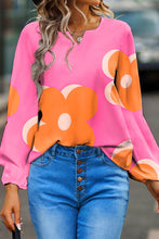 Load image into Gallery viewer, Womens Blouse-Flower Notched Balloon Sleeve Blouse | Tops/Blouses &amp; Shirts
