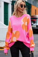 Load image into Gallery viewer, Womens Sweater-Flower Round Neck Dropped Shoulder Sweater | top
