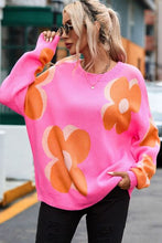 Load image into Gallery viewer, Womens Sweater-Flower Round Neck Dropped Shoulder Sweater | top
