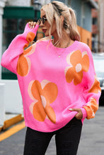 Load image into Gallery viewer, Womens Sweater-Flower Round Neck Dropped Shoulder Sweater | top
