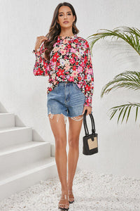 Bohemian Blouse-Frill Floral Mock Neck Lantern Sleeve Blouse | top