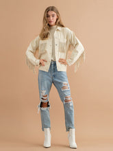 Load image into Gallery viewer, Womens Jacket-Fringe Detail Dropped Shoulder Denim Jacket
