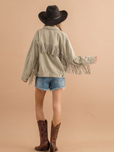 Load image into Gallery viewer, Womens Jacket-Fringe Detail Dropped Shoulder Denim Jacket
