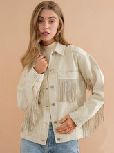 Load image into Gallery viewer, Womens Jacket-Fringe Detail Dropped Shoulder Denim Jacket
