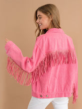 Load image into Gallery viewer, Womens Jacket-Fringe Detail Dropped Shoulder Denim Jacket
