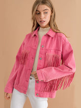 Load image into Gallery viewer, Womens Jacket-Fringe Detail Dropped Shoulder Denim Jacket
