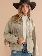 Load image into Gallery viewer, Womens Jacket-Fringe Detail Dropped Shoulder Denim Jacket
