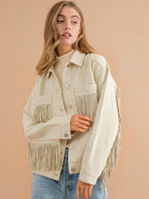 Load image into Gallery viewer, Womens Jacket-Fringe Detail Dropped Shoulder Denim Jacket
