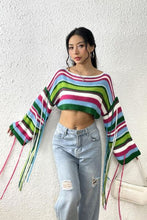 Load image into Gallery viewer, Womens Top-Fringe Striped Round Neck Knit Top | Cami Top
