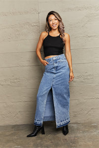 Womens Skirt-Front Slit Maxi Denim Skirt