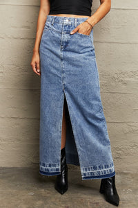 Womens Skirt-Front Slit Maxi Denim Skirt