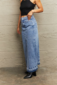 Womens Skirt-Front Slit Maxi Denim Skirt