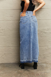 Womens Skirt-Front Slit Maxi Denim Skirt