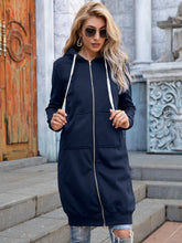 Load image into Gallery viewer, Womens Top-Full Size Zip-Up Longline Hoodie with Pockets | Coat &amp; Jacket &amp; Cardigan
