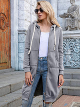 Load image into Gallery viewer, Womens Top-Full Size Zip-Up Longline Hoodie with Pockets | Coat &amp; Jacket &amp; Cardigan
