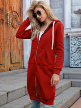 Load image into Gallery viewer, Womens Top-Full Size Zip-Up Longline Hoodie with Pockets | Coat &amp; Jacket &amp; Cardigan
