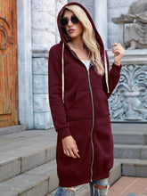 Load image into Gallery viewer, Womens Top-Full Size Zip-Up Longline Hoodie with Pockets | Coat &amp; Jacket &amp; Cardigan
