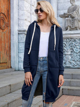 Load image into Gallery viewer, Womens Top-Full Size Zip-Up Longline Hoodie with Pockets | Coat &amp; Jacket &amp; Cardigan
