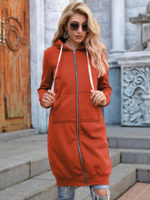 Load image into Gallery viewer, Womens Top-Full Size Zip-Up Longline Hoodie with Pockets | Coat &amp; Jacket &amp; Cardigan
