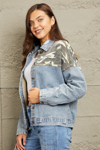 Womens Jacket-GeeGee Washed Denim Camo Contrast Jacket