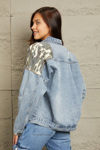 Womens Jacket-GeeGee Washed Denim Camo Contrast Jacket