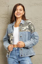 Load image into Gallery viewer, Womens Jacket-GeeGee Washed Denim Camo Contrast Jacket
