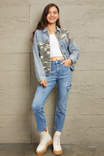 Load image into Gallery viewer, Womens Jacket-GeeGee Washed Denim Camo Contrast Jacket
