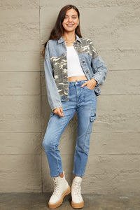 Womens Jacket-GeeGee Washed Denim Camo Contrast Jacket