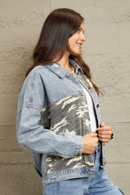 Load image into Gallery viewer, Womens Jacket-GeeGee Washed Denim Camo Contrast Jacket
