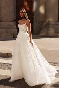 Strapless Wedding Dress- White Bridal Gowns w/ Sequined Flowers | Wedding Dresses