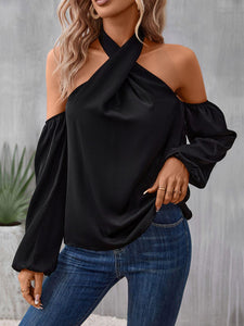 Womens Blouse-Grecian Cold Shoulder Long Sleeve Blouse | Tops/Blouses & Shirts