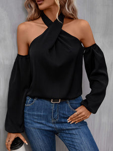 Womens Blouse-Grecian Cold Shoulder Long Sleeve Blouse | Tops/Blouses & Shirts