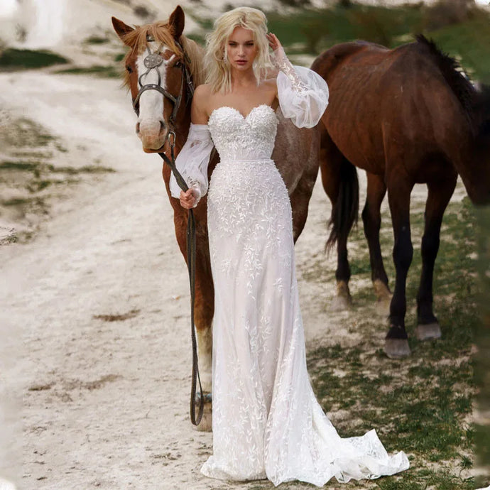 Elegant Wedding Dress-Sweetheart Bridal Detachable Sleeves